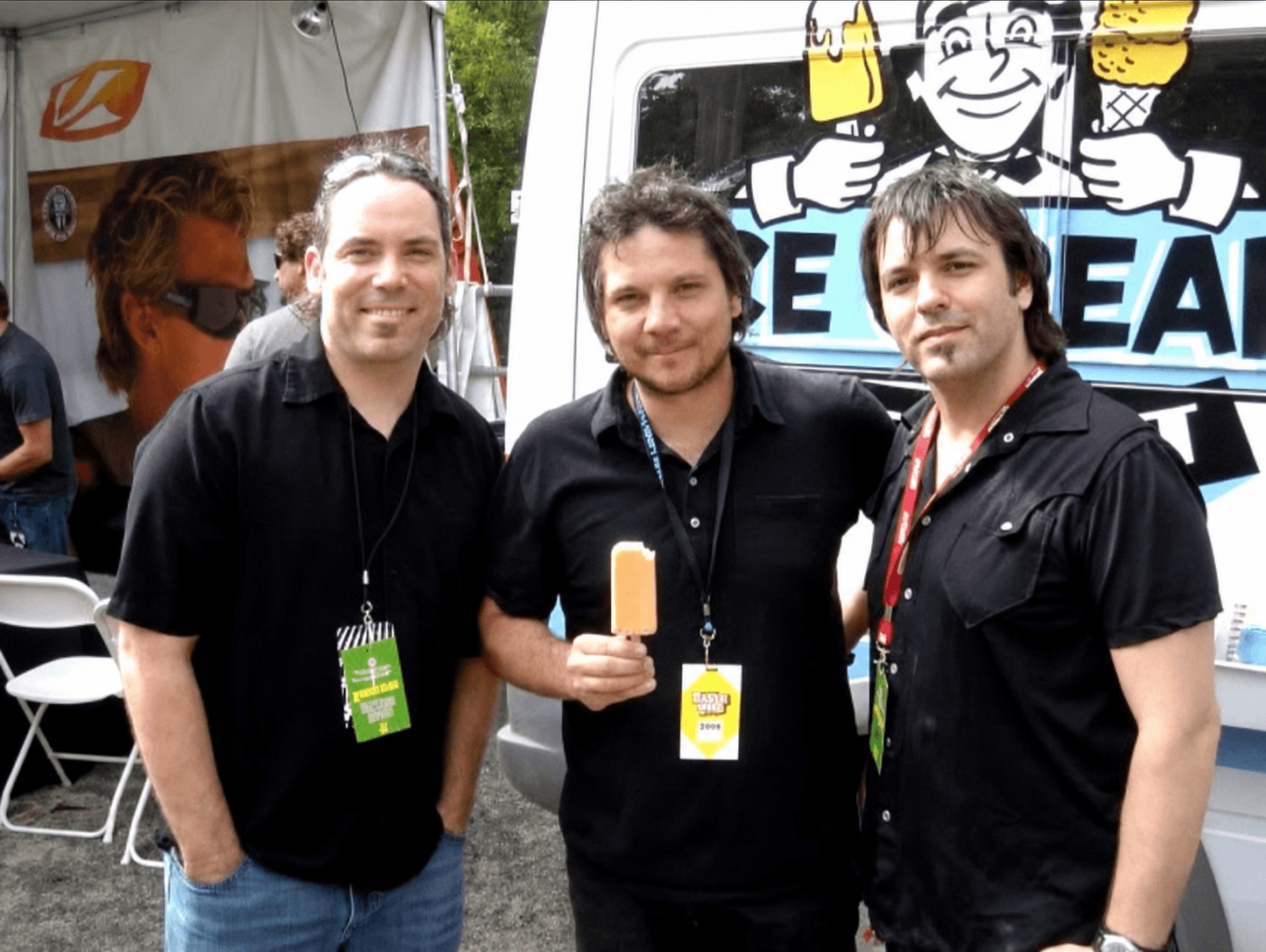 Bruce Spencer, Jeff Tweedy, and Nathan Dale together backstage at Outside Lands in 2008