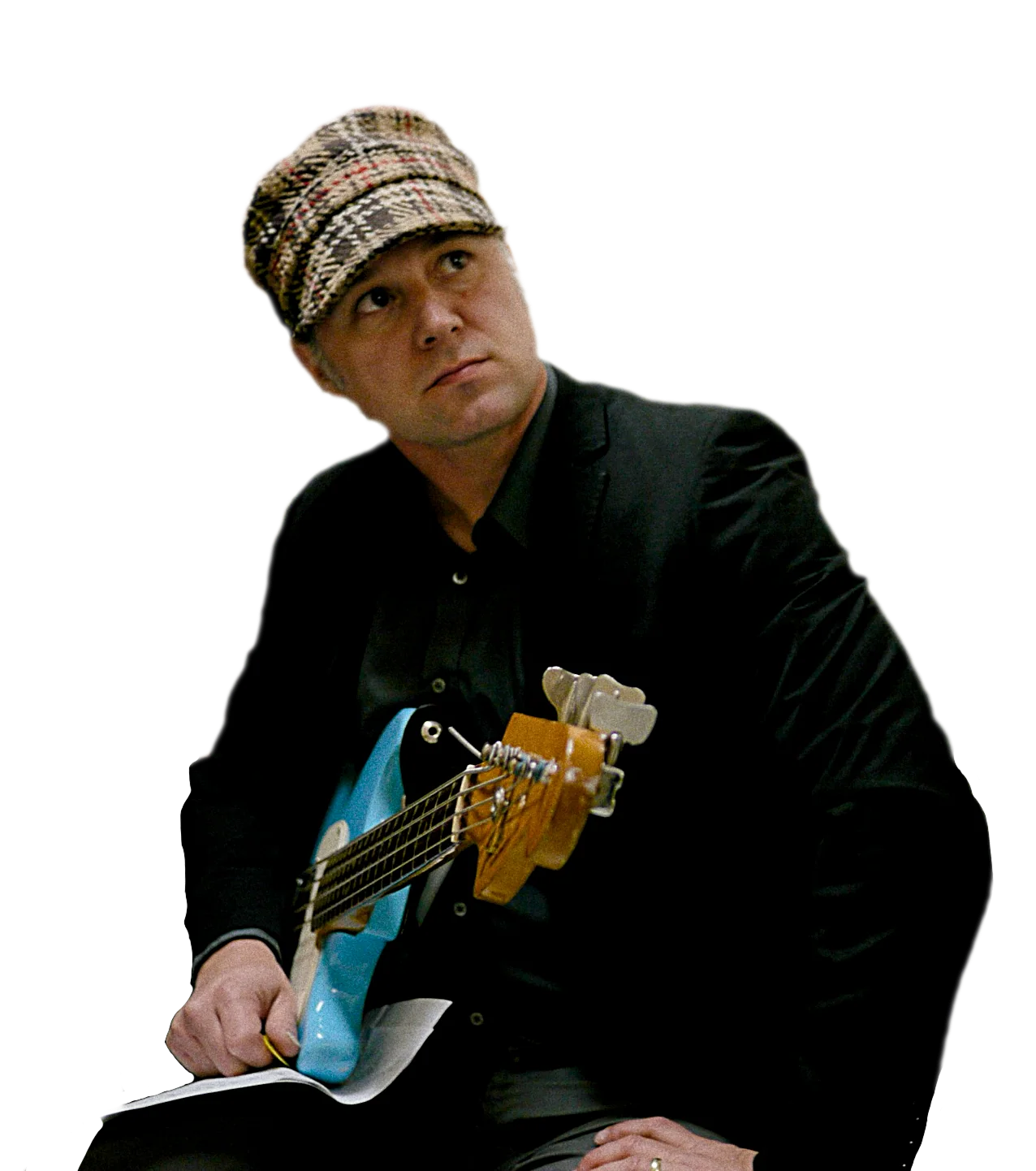 Gabe Nelson holding his bass guitar