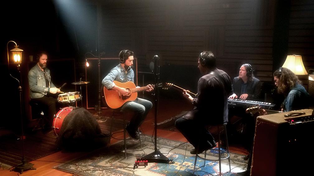 Jackie Greene and band recording together in the studio at 24th Street