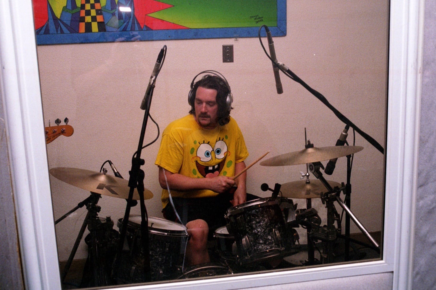 Looking Star drummer recording in the studio on April 27, 2003