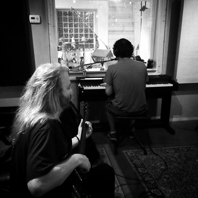 Mark Harmon and Bret Bingham recording The Well Curve at The Harm Farm in 2014
