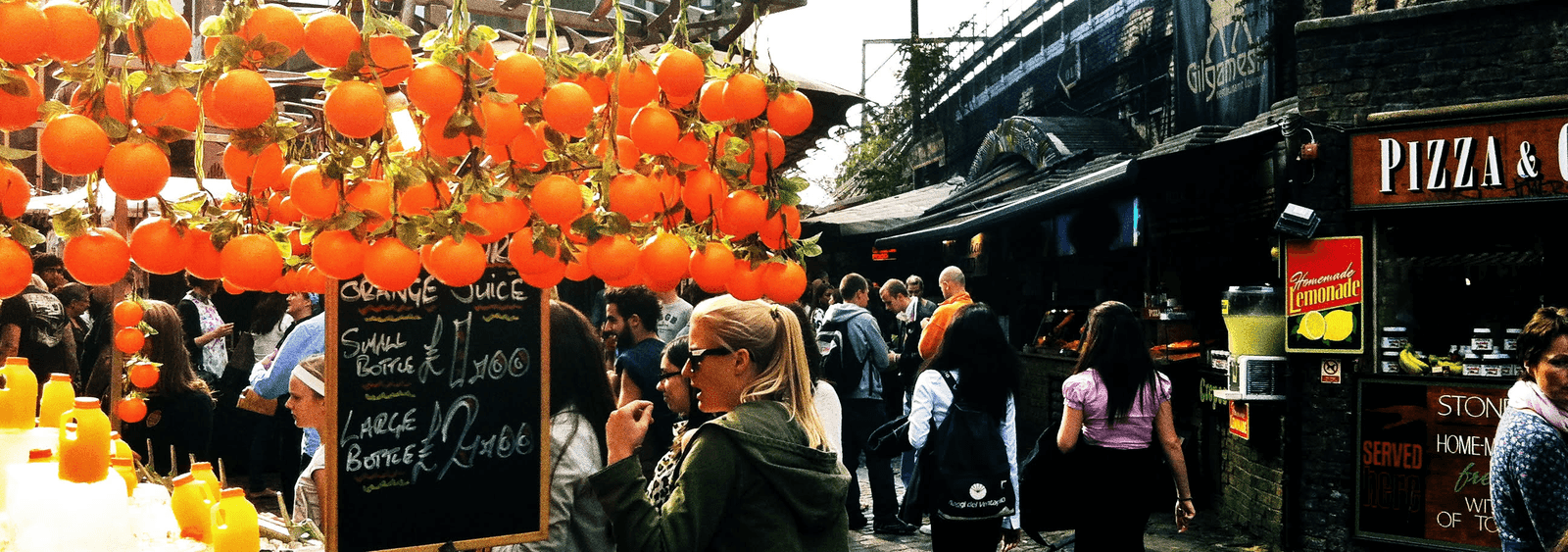 Crowds and food stalls at Camden Market