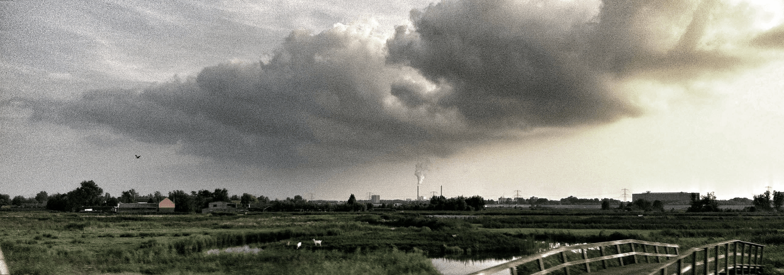 Storm clouds moving over a European landscape